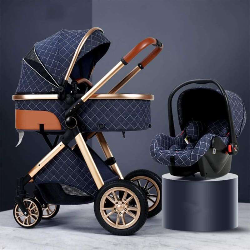v9 Baby Stroller 3 in 1 Infant Pram for Newborn Pushchair-Blue