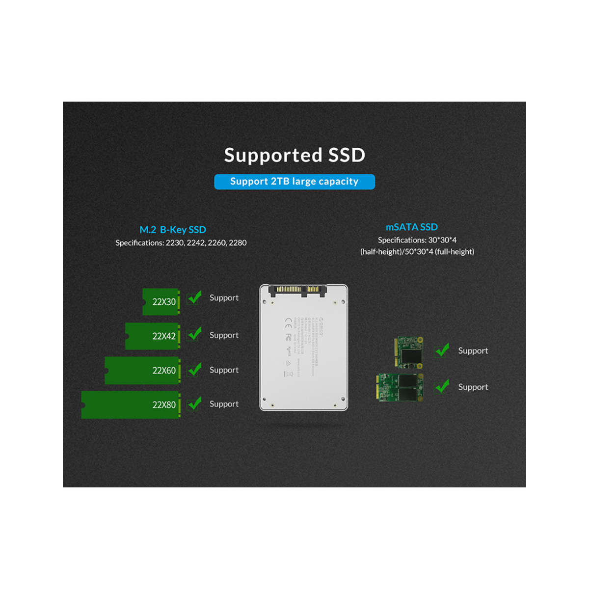 Orico M.2 2.5" SSD Enclosure Form Factor Convertor (2TB Max) - Aluminum