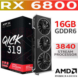 XFX Speedster QICK 319 AMD Radeon RX 6800 16GB GDDR6 Black Gaming Graphics Card