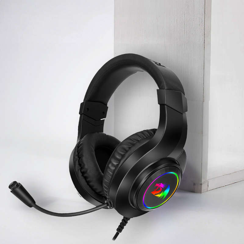 REDRAGON Over-Ear HYLAS Aux (Mic and Headset)|USB (Power Only)RGB Gaming Headset - Black