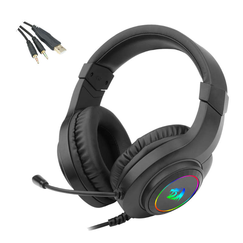 REDRAGON Over-Ear HYLAS Aux (Mic and Headset)|USB (Power Only)RGB Gaming Headset - Black
