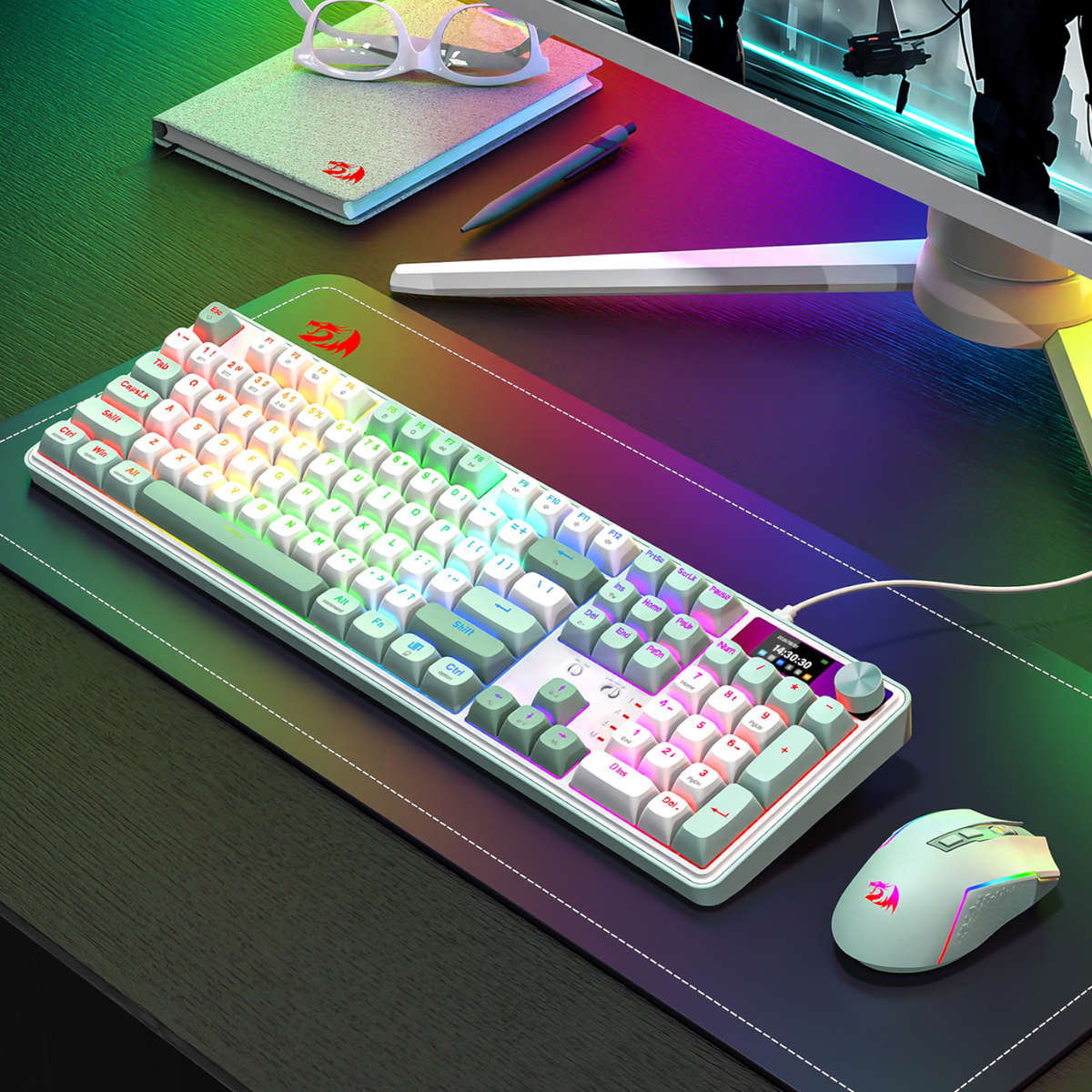 Redragon WYVERN K761 Pro Full-size RGB Wireless Mechanical Gaming Keyboard - White/Green