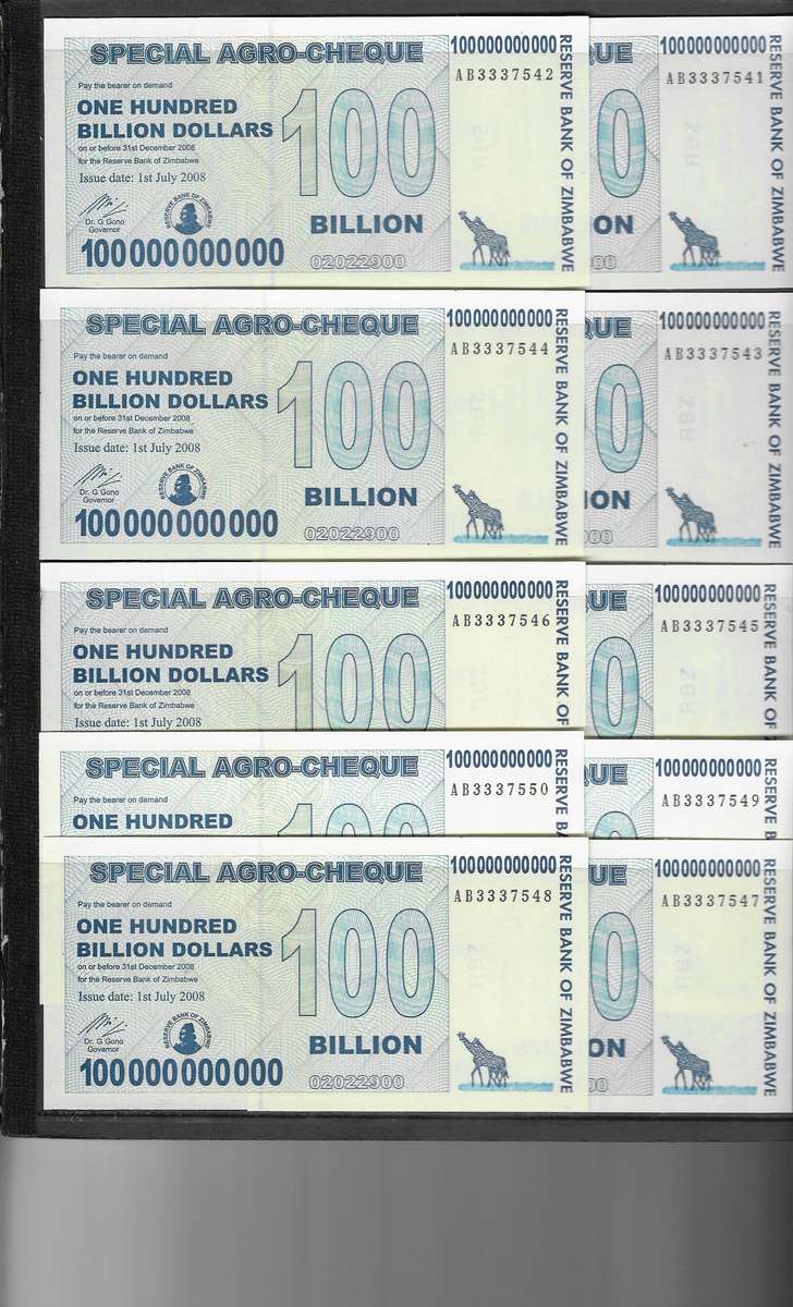 (Item 00949) Zimbabwe 10 x 100 Billion Dollar BankNotes