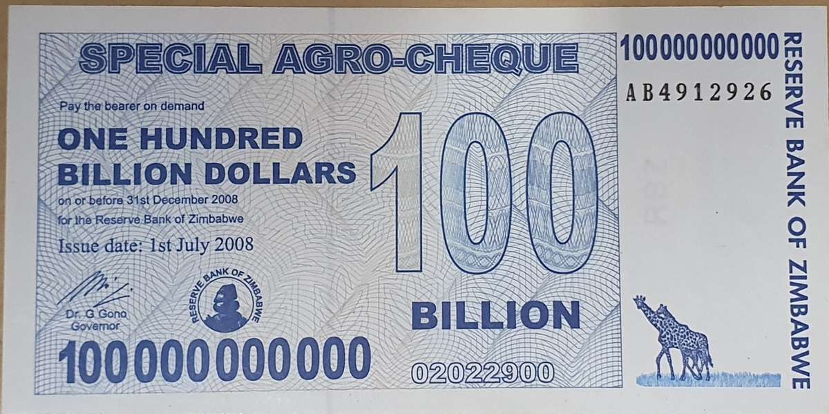 (Item 01065) Zimbabwe 1 x 100 Billion Dollar Banknote 2008