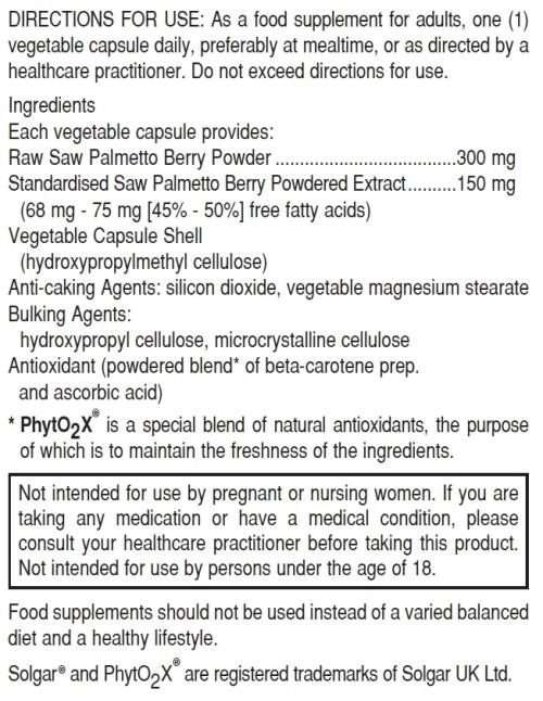 Solgar Saw Palmetto Berry Extract Vegetable Capsules