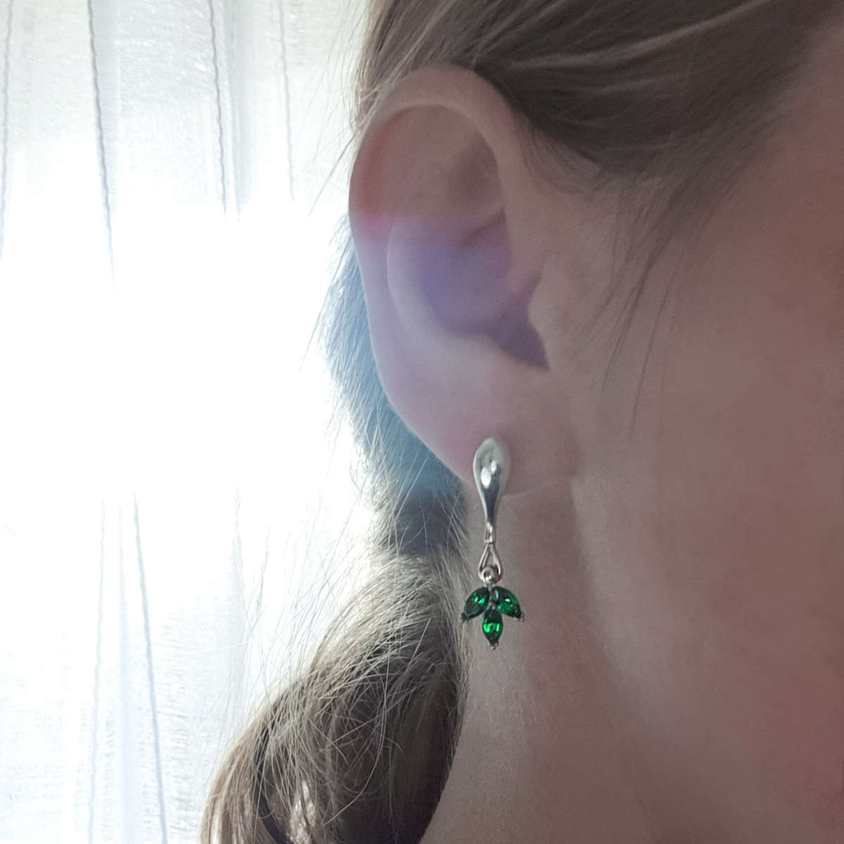 Green cubic zirconia dangle studs