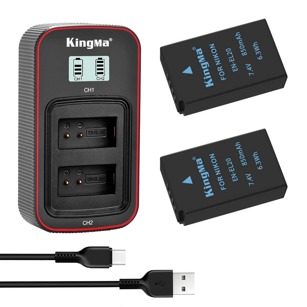 Nikon Replacement Battery EN-EL20 x 2 and 1 x LCD charger kit from Kingma