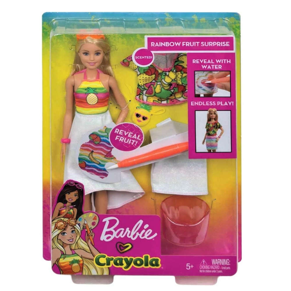 Barbie Crayola Rainbow Fruit Surprise Doll & Fashions  Blonde (very slight box damage)