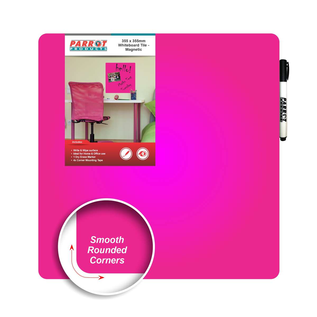 Magnetic Whiteboard Tile (355*355mm - Pink)