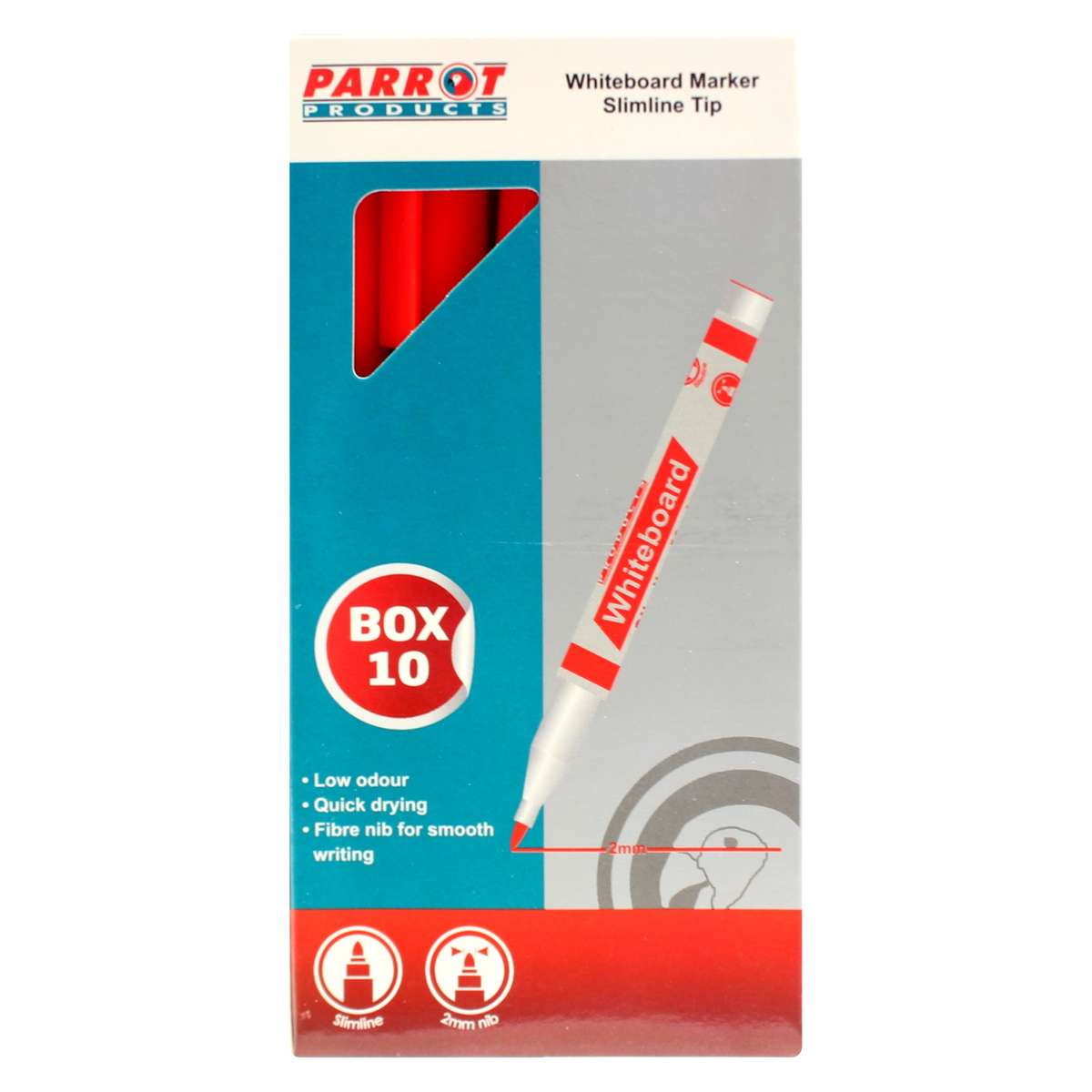 Whiteboard Markers (10 Markers - Slimline Tip - Red)