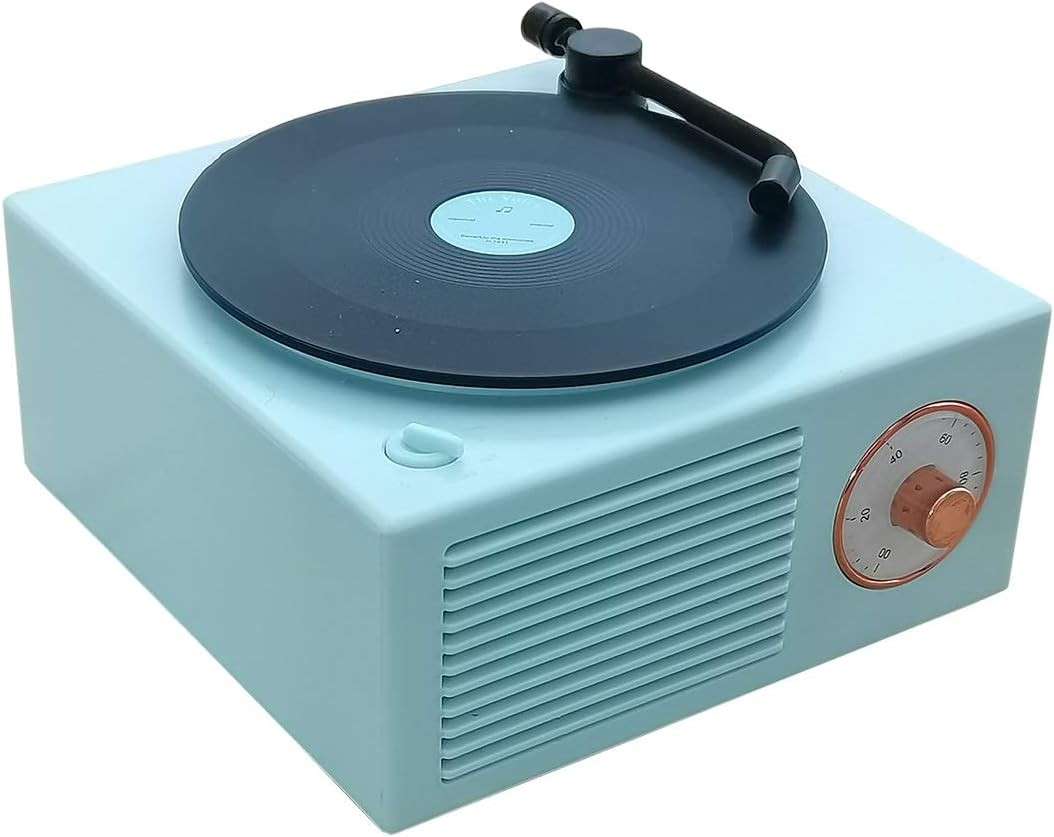 Retro Style Record Player Bluetooth Speaker | Mini Size with Max Sound Light Blue