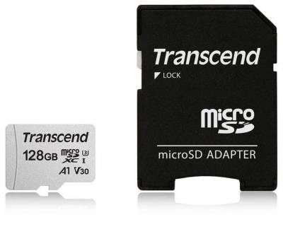 Transcend TS128GUSD300S-A 128GB MicroSDXC/SDHC Class 10 U1 Memory Card with SD Adapter - Transcend