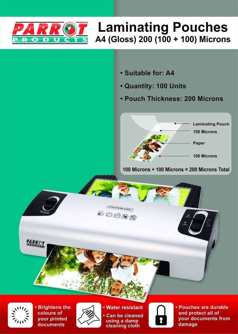 PARROT LAMINATING POUCH A4 220X310 200(100+100)MIC BOX100 - Parrot