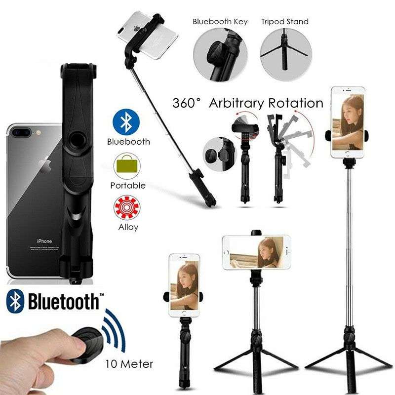 Portable Cellphone Tripod Stand Selfie Stick with 360 degree rotation - 0.14g Black
