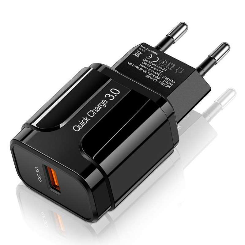 Universal USB Mobile Phone Charger Wall Plug Adapter 18W Quick Charge QC 3.0 - Black - 0.37g