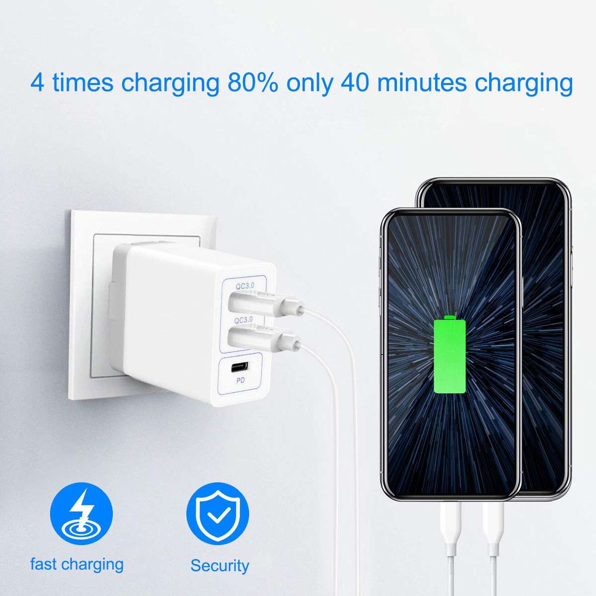 USB Type-C PD Power Delivery and Quick Charge QC3.0 36W Wall Charger Adapter  - White - 0.98g