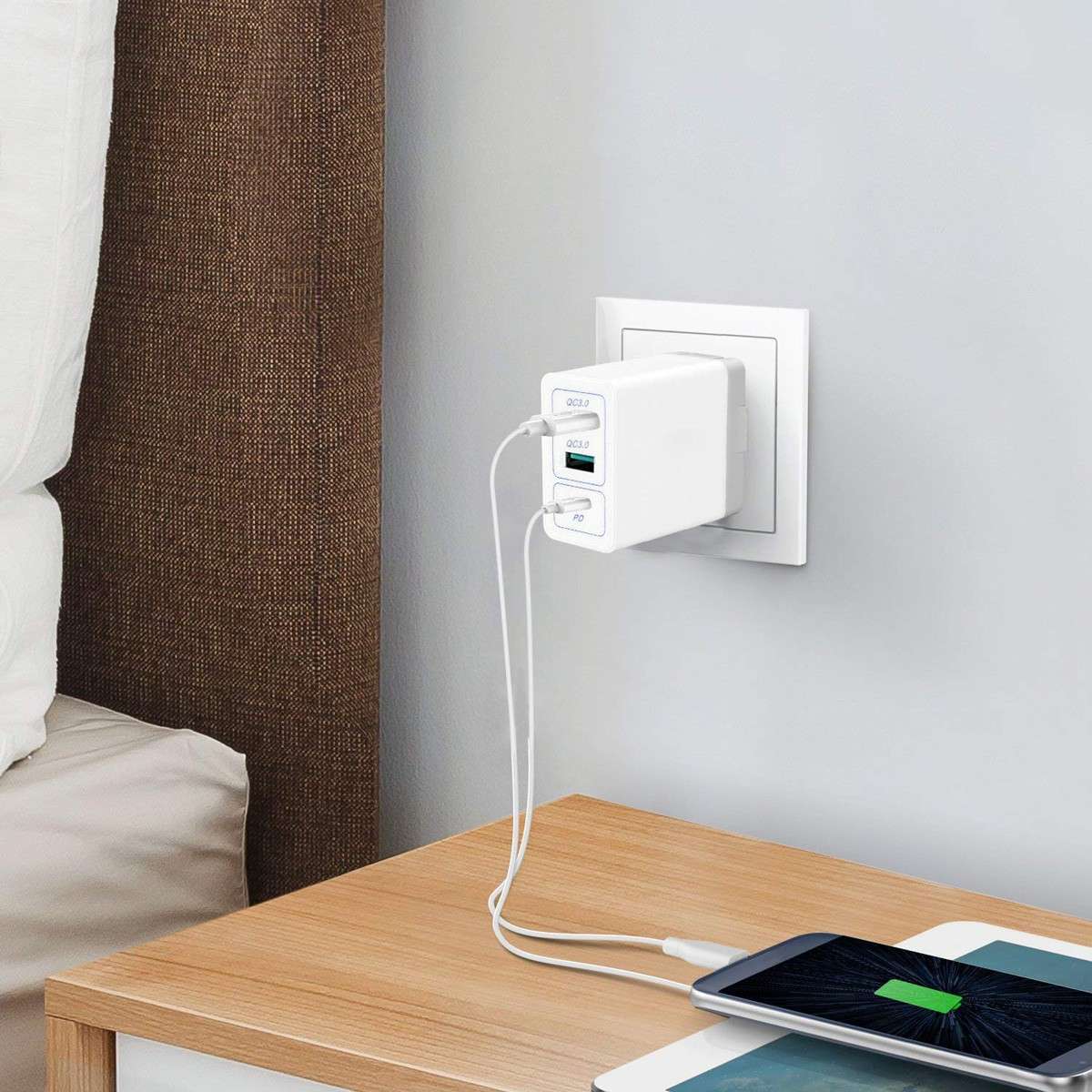 USB Type-C PD Power Delivery and Quick Charge QC3.0 36W Wall Charger Adapter  - White - 0.98g