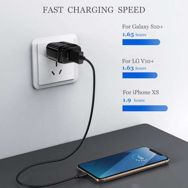 Universal USB Mobile Phone Charger Wall Plug Adapter 18W Quick Charge QC 3.0 - Black - 0.37g