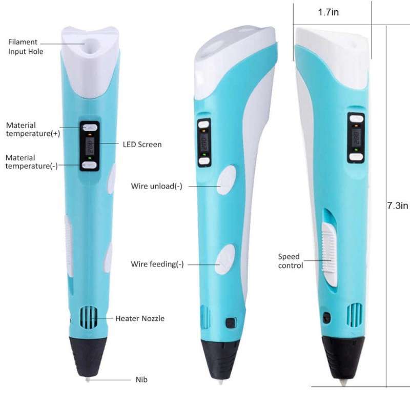 V2S 3D Printer Printing Pen with LED Display Light Blue