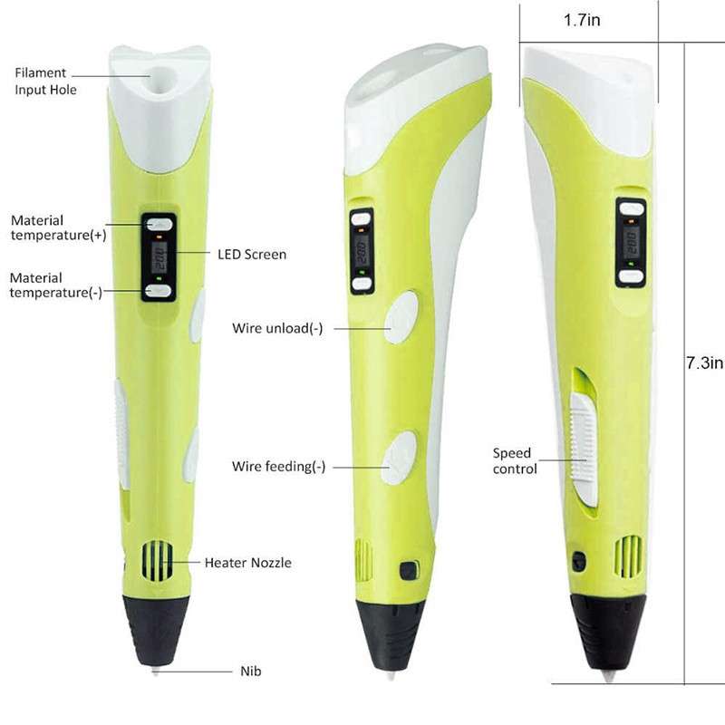 V2S 3D Printer Printing Pen with LED Display Light Blue