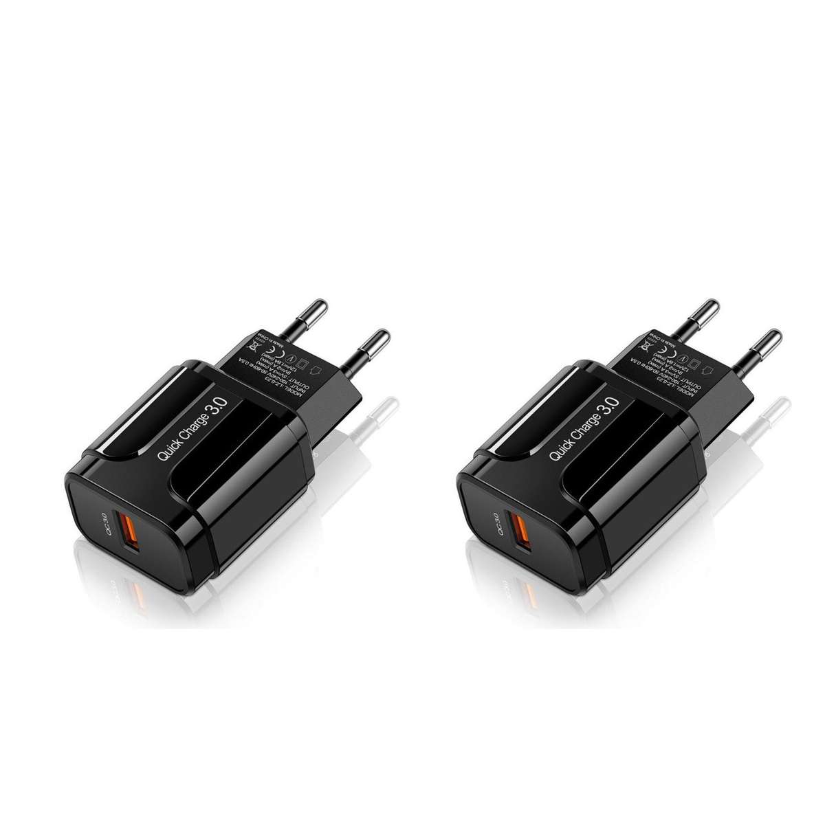 Universal USB Mobile Phone AC Wall Charger Plug Adapter 18W Quick Charge QC 3.0 - Black (2 Pack) -