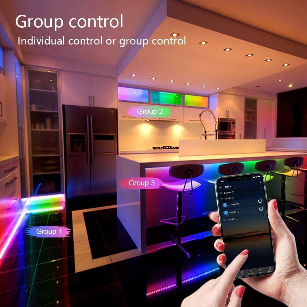 5m ADDRESSABLE RGB Wifi Smart LED Strip Light kit with DC12V Power Supply - alexa/google home