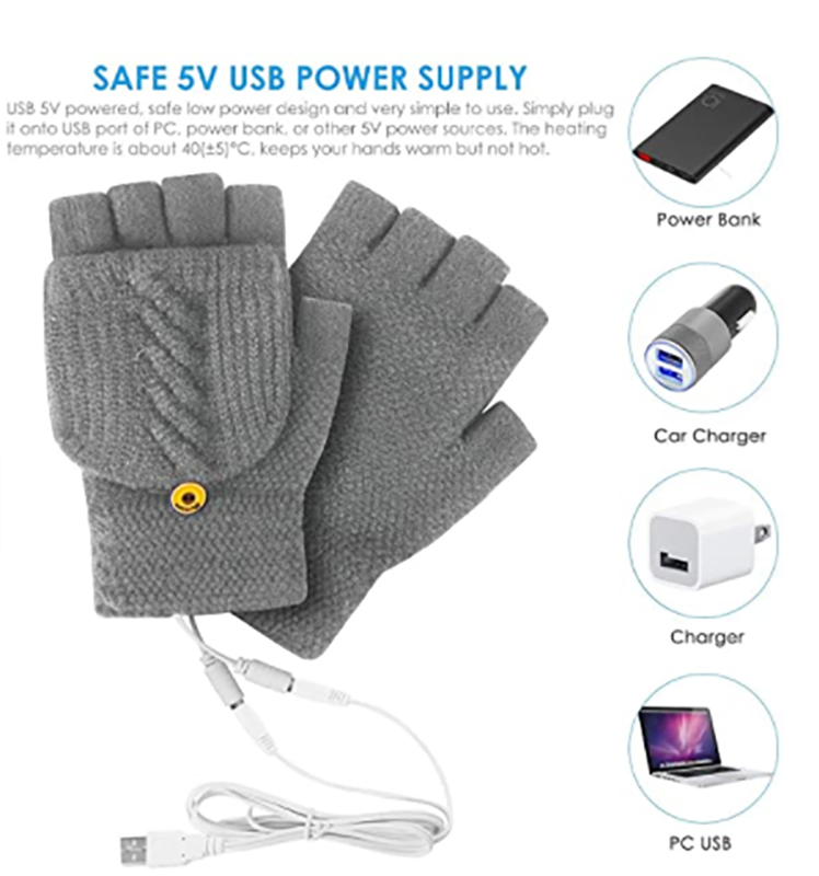 USB Heated Gloves - 120g Grey...