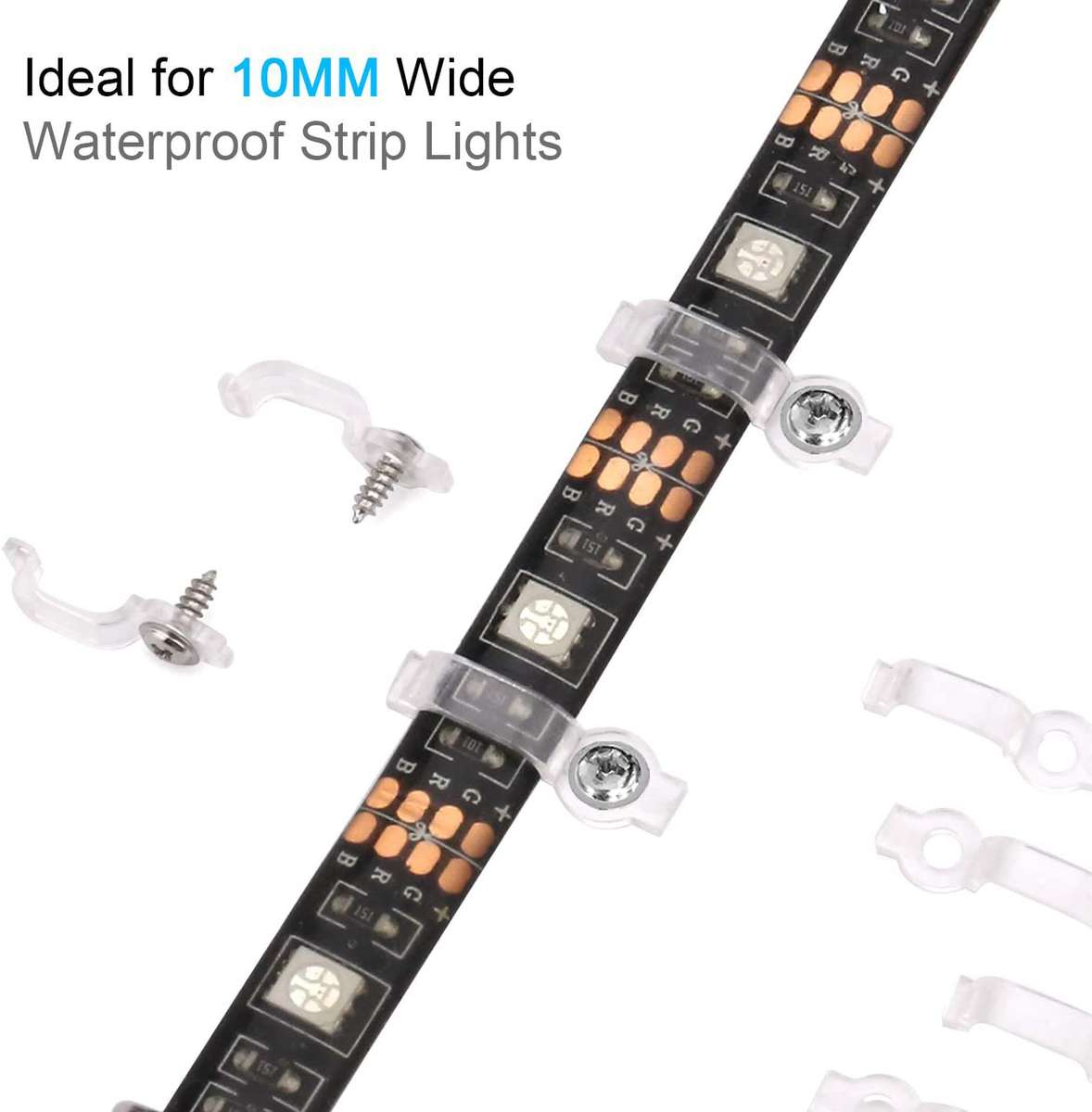 Strip LED Light Clips for 10mm Wide IP65 Waterproof 5050 3528 2835 5630 LED Strip Light - 100 Pack