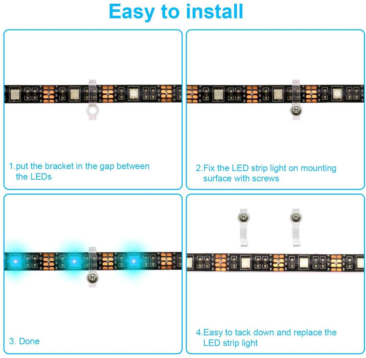 Strip LED Light Clips for 10mm Wide IP65 Waterproof 5050 3528 2835 5630 LED Strip Light - 100 Pack
