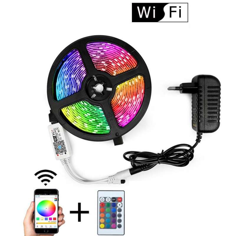 5m RGB Wifi Smart 5050 LED Strip Light kit with Power Supply and Remote | Works with Google / Alexa
