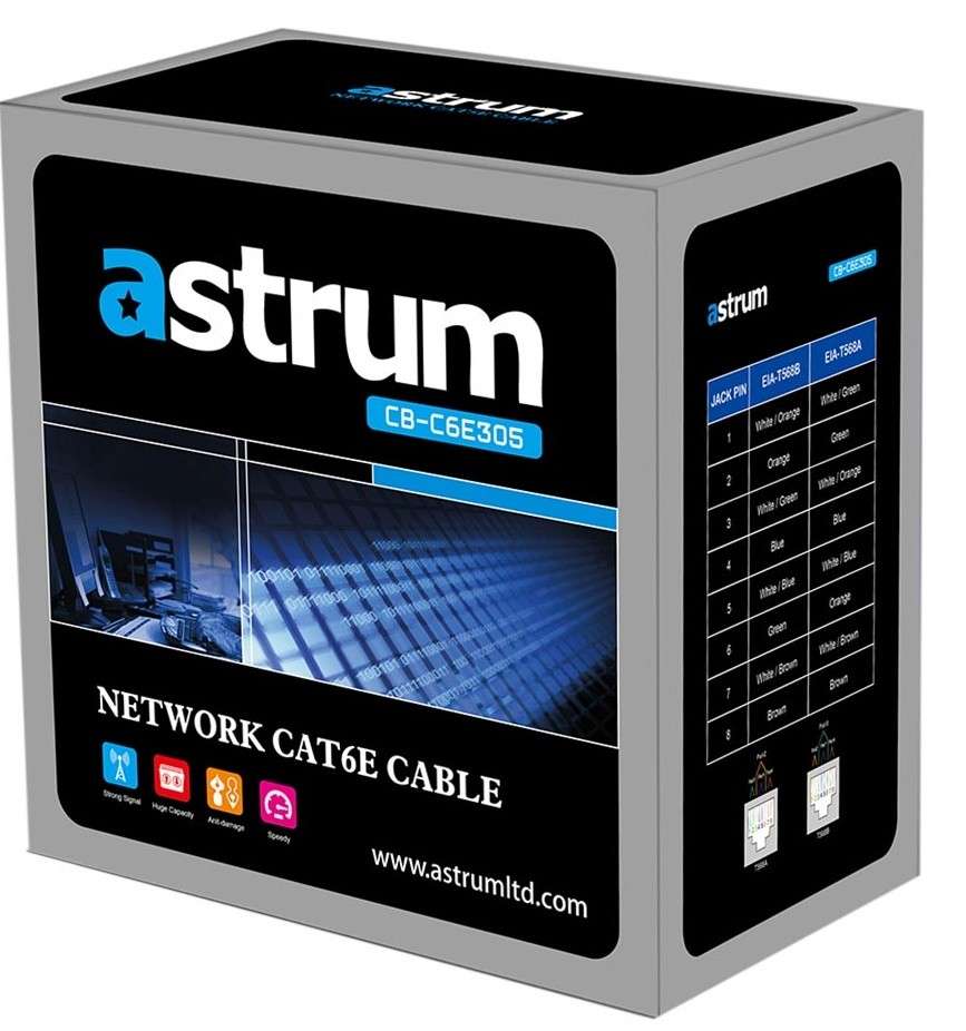 Astrum CAT6 Network Cable 305m Pullout Box Pack - Astrum