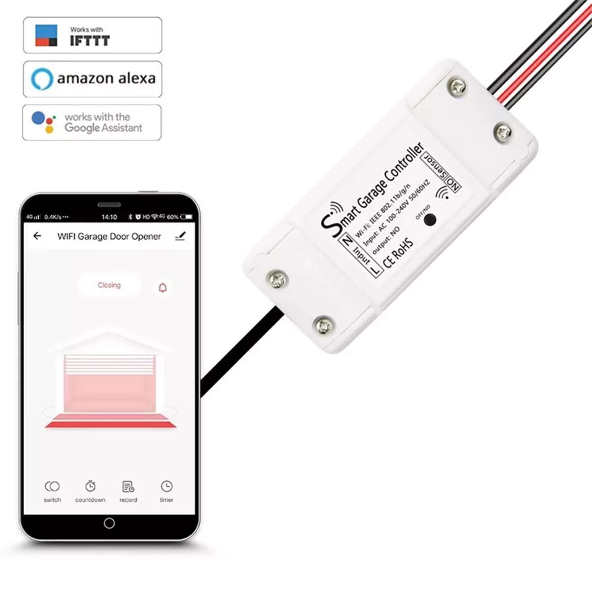 Smart WiFi Garage Gate Motor Controller Opener - Compatible with Alexa and Google Home