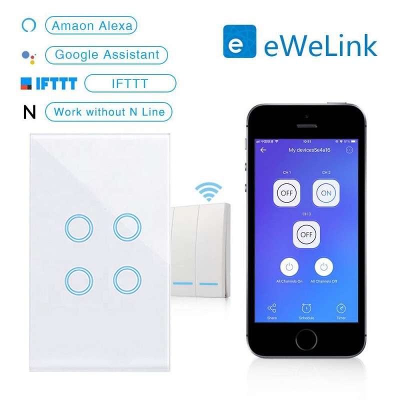 EACHEN Wifi Smart Light Switch (NO NEUTRAL REQUIRED) 2 Gang