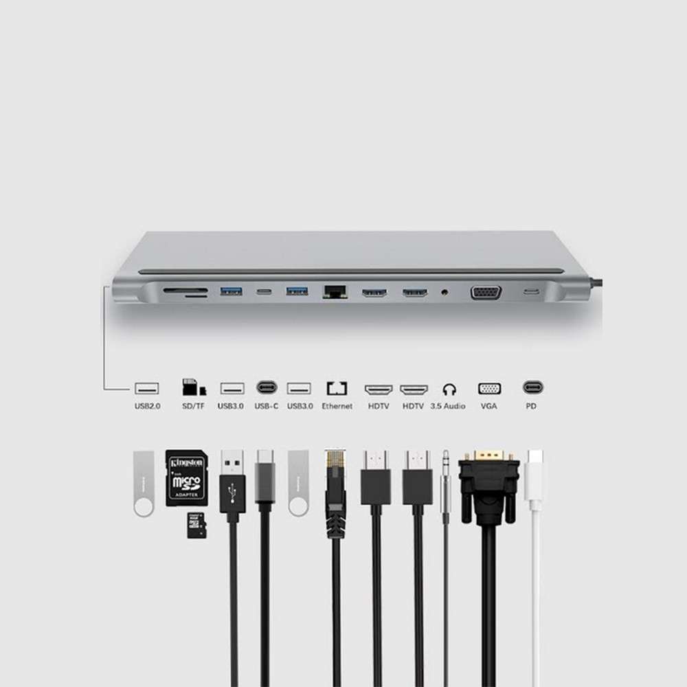 12 in 1 USB Type-C Multi Function Docking Station - DUAL HDMI OUTPUT