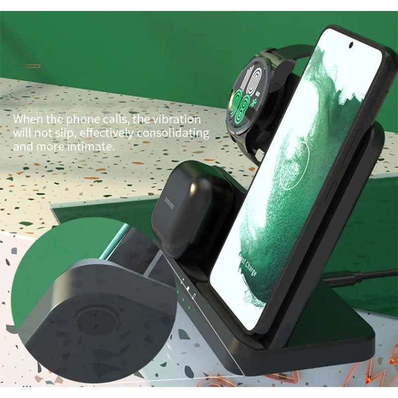 3 in 1 Wireless Charger for Samsung - Black and White Black