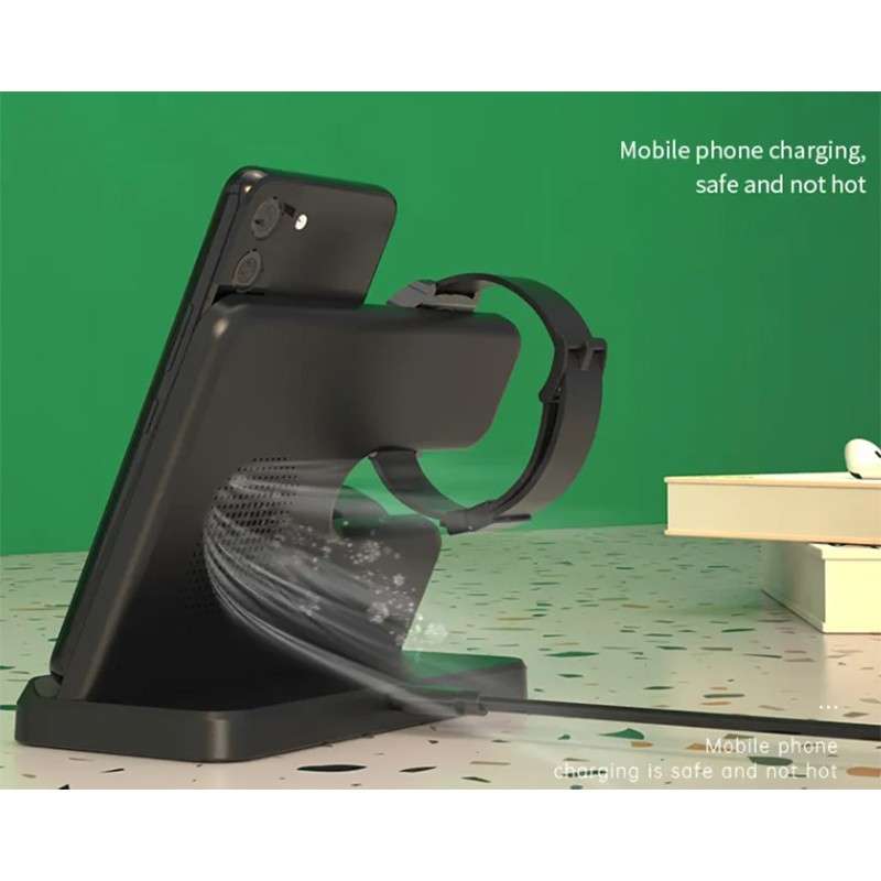 3 in 1 Wireless Charger for Samsung - Black and White Black