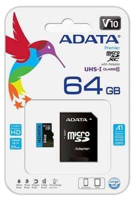 Adata AUSDX64GUICL10A1-RA1 Premier 64GB Class 10 MICRO UHS- I Card + Adapter