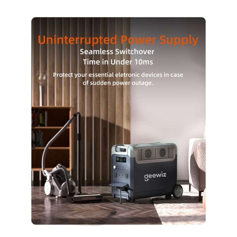 Geewiz 3600w Portable UPS Power Station - 3840Wh LIFEPO4 / Pure Sine Wave / 3HR Quick Charge / 3x SA