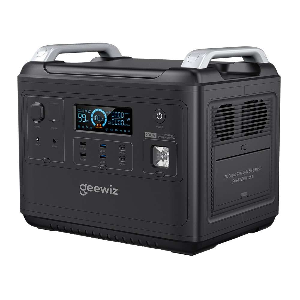 Geewiz 2200W Portable UPS Power Station Kit - 2000Wh LIFEPO4 / Pure Sine Wave / 2HR Quick Charge - 3
