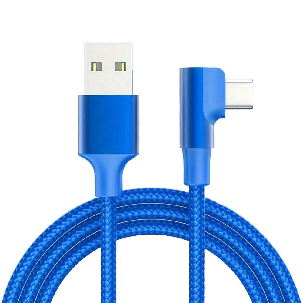 90 Degree Right Angle USB TO USB-C 2.0 Fast Data Sync Charging Cable Blue 1m
