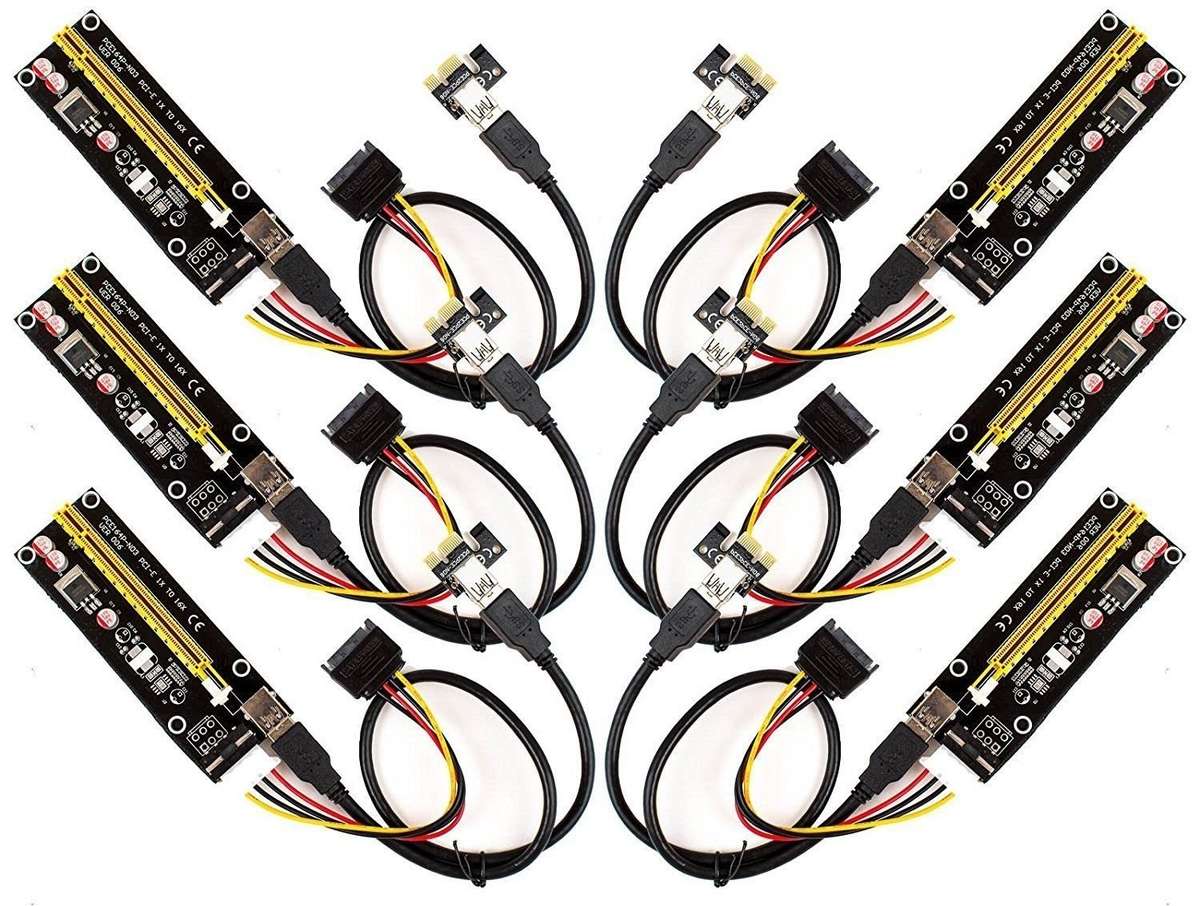 PCIe (PCI-e) USB Riser Card (MOLEX and SATA Powered) - GPU Mining (1x ¿ 16x) - 6 PACK (bulk)