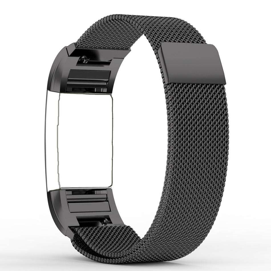 Fitbit Charge 2 Stainless Steel Band - Adjustable Replacement Strap with Magnetic Lock - Black Large