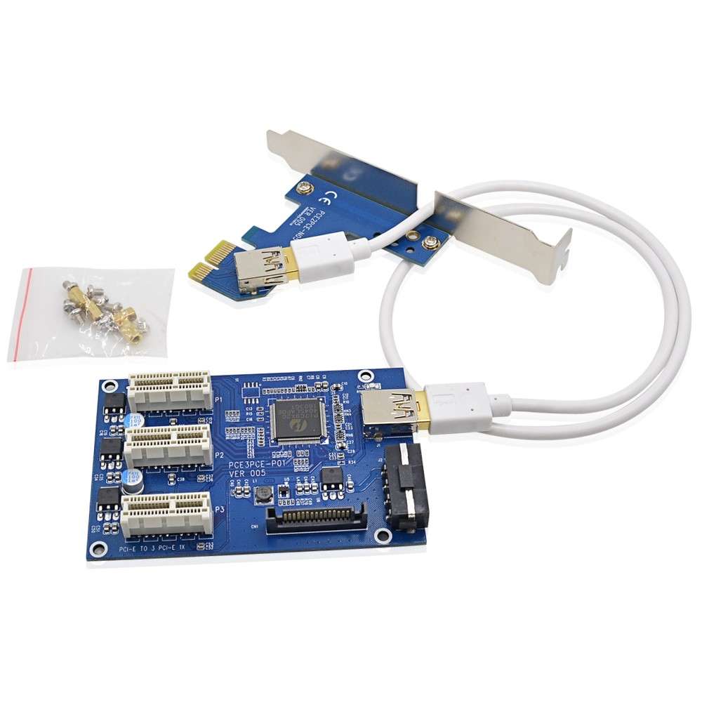 PCI-E Riser Card 1 to 3 PCI express 1X slots Riser Card Switch Multiplier HUB Riser Card + USB
