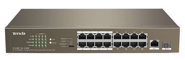 TENDA 16 Port Ethernet Switch with 16 Port PoE-TEF1118P-16-150W - Tenda