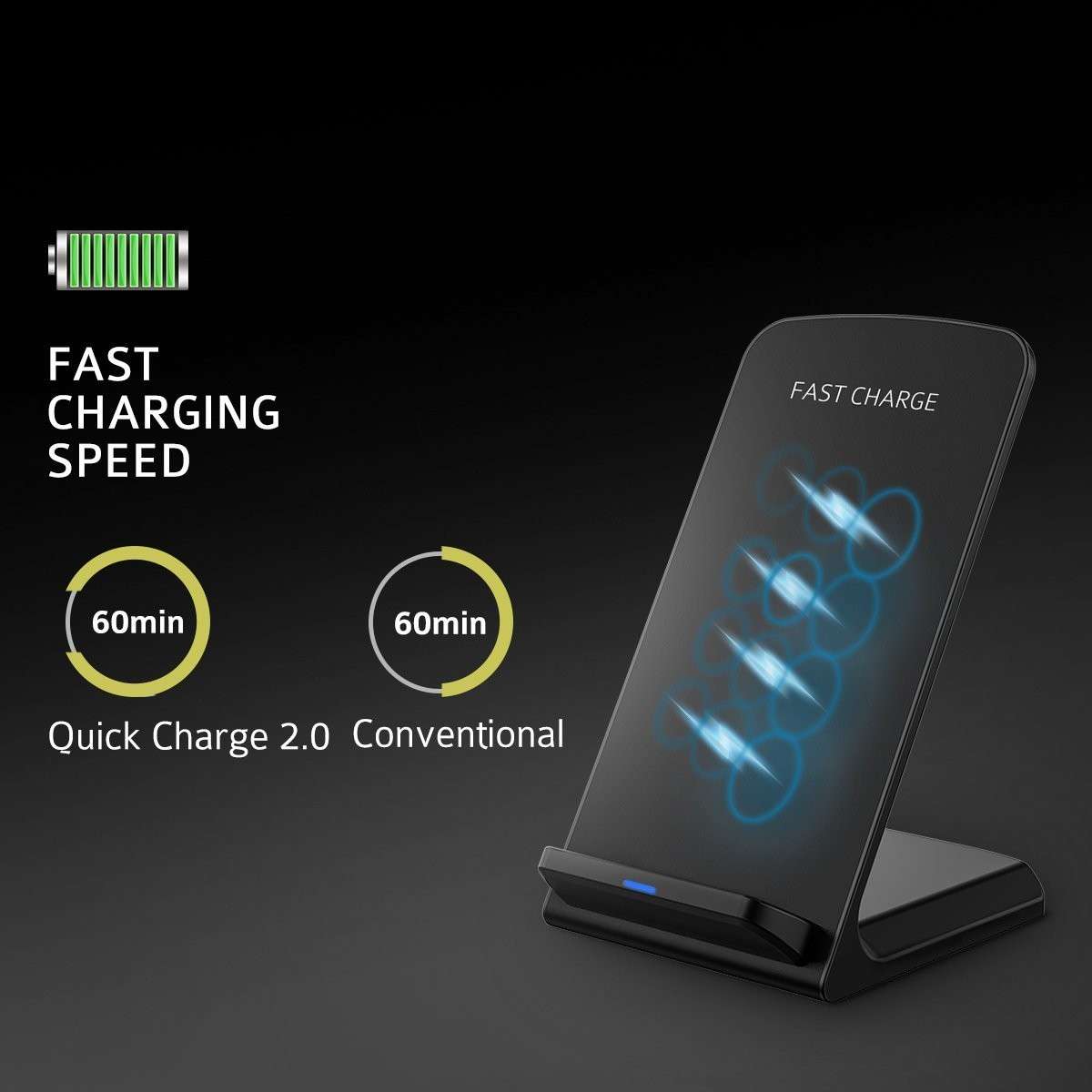 Fast Charge Wireless Desktop Charging Stand Charger - 2-Coil Qi
