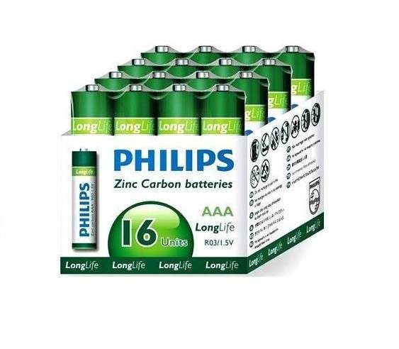 Philips  R03L16F-97  R03L16F  16x AAA Zinc Carbon Long Life Battery - Philips
