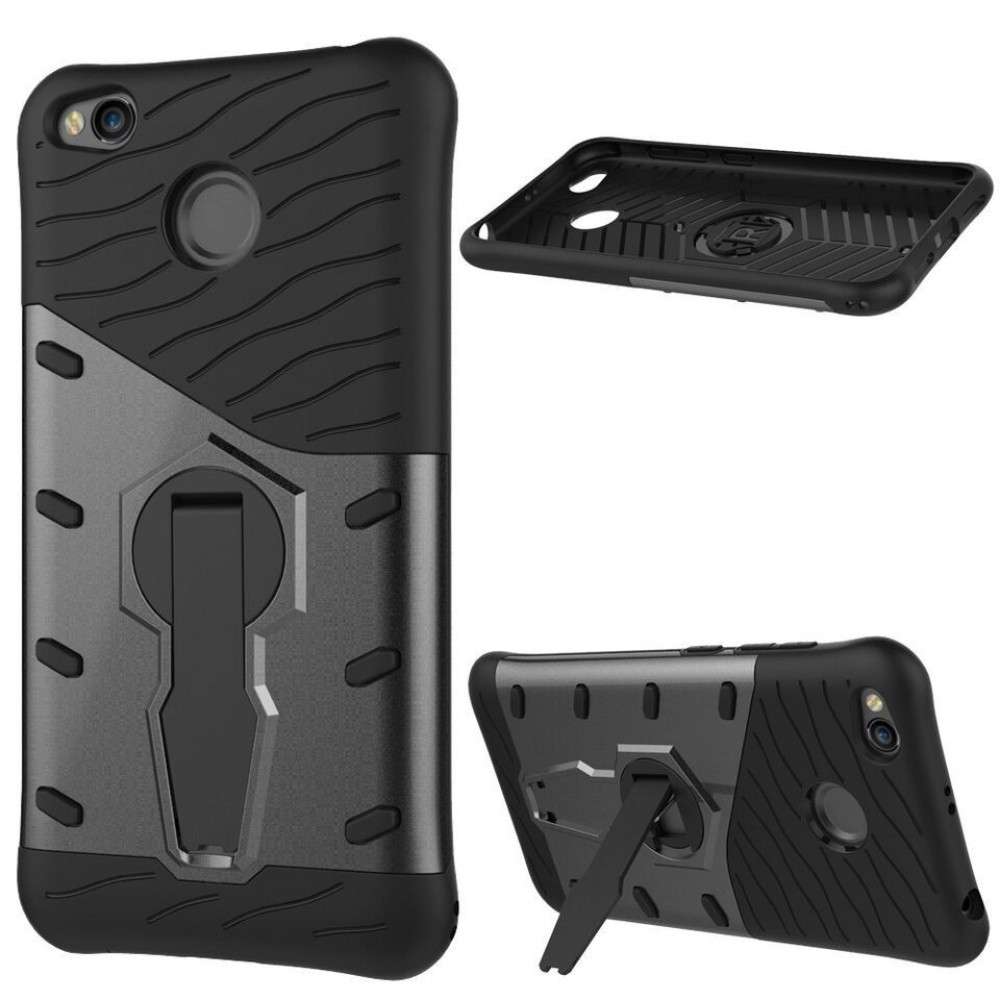 Tuff-Luv  A4_73  Hybrid Comb Case with Holder for Xiaomi Redmi 4X -Black - Tuff-Luv