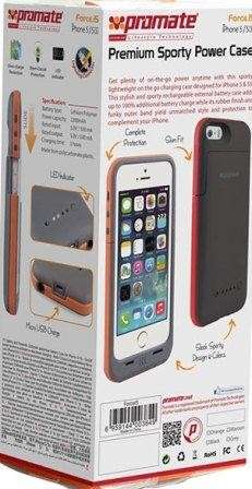 Promate 6959144003856   Force.i5 iPhone 5 Premium 2200mAh Premium Sporty Back-up Battery Case for iP