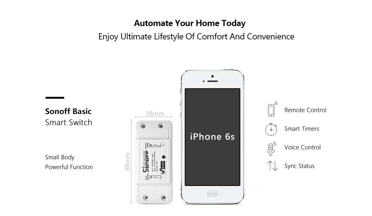 Sonoff Basic WiFi Smart Switch (compatible with Google Home/Alexa)