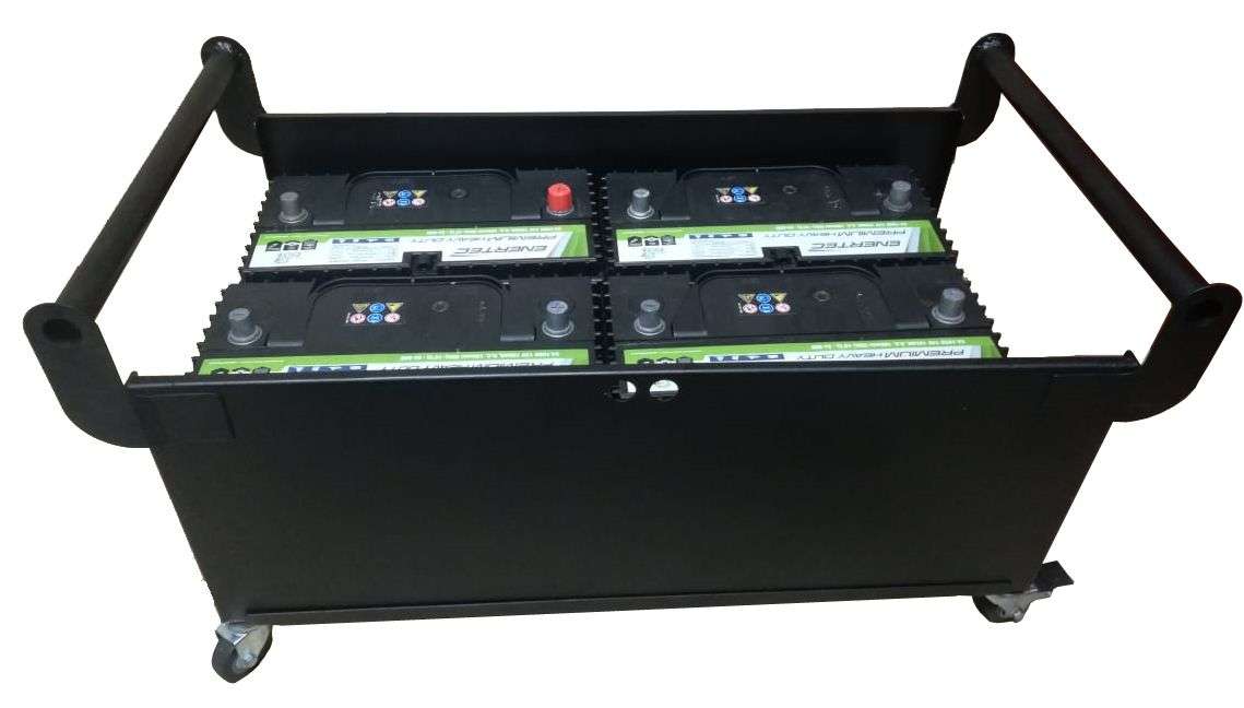 12V Steel Battery Cabinet with wheels - 4x 100ah (quad) batteries